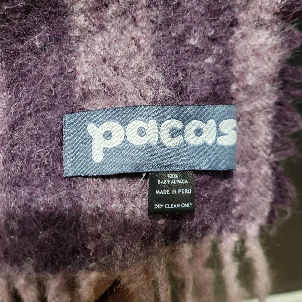 Pacas Purple Fringe Throw Blanket 100% Baby Alpaca 50x47 Lightweight